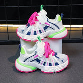 Girl's Color Block Mesh Breathable Chunky Shoes Comfy Non Slip Lace Up Durable Sneakers For Kid's Outdoor Activities - SHOWLU FASHION STORE