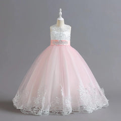 Girls Princess Pageant Dress Long Bridesmaid Kids Prom Ball Gowns Children Wedding Party Flower Lace Dresses 5 - 14Years Vestido - SHOWLU FASHION STORE