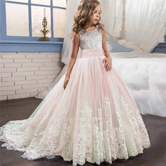 Girls Princess Pageant Dress Long Bridesmaid Kids Prom Ball Gowns Children Wedding Party Flower Lace Dresses 5 - 14Years Vestido - SHOWLU FASHION STORE