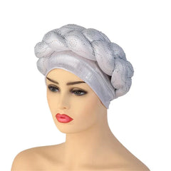 Glitter Diamonds Braids African Autogele Headtie Women Turban Cap Female Head Wraps - SHOWLU FASHION STORE