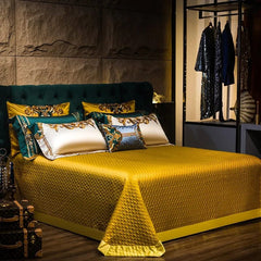 Gold and Green Satin Embroidery Patchwork Duvet Cover Queen King Luxury Royal Bedding Sets Cotton Bed Sheet Bedspread Pillowcase - SHOWLU FASHION STORE