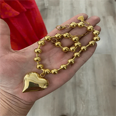 Gothic Gold Heart Pendant Necklace for Women Stainless Steel Beaded Choker Steampunk Jewelry - SHOWLU FASHION STORE