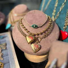 Gothic Gold Heart Pendant Necklace for Women Stainless Steel Beaded Choker Steampunk Jewelry - SHOWLU FASHION STORE