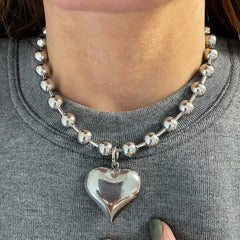 Gothic Gold Heart Pendant Necklace for Women Stainless Steel Beaded Choker Steampunk Jewelry - SHOWLU FASHION STORE