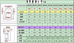 A size chart for a men's two-piece suit showing measurements for the blazer and trousers in cm.