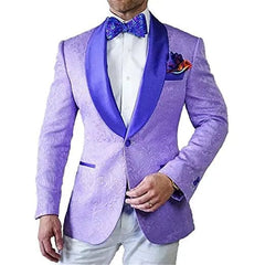 Groomsmen Ivory Pattern Groom Tuxedos Shawl Lapel Men Suits 2 Pieces Wedding Best Man Blazer ( Jacket+Pants+Tie ) C588 - SHOWLU FASHION STORE