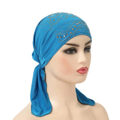 H088 fashion turban hijab with many stones muslim hijab scarf islamic headscarf hat amira pull on headwrap - SHOWLU FASHION STORE