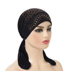 H088 fashion turban hijab with many stones muslim hijab scarf islamic headscarf hat amira pull on headwrap - SHOWLU FASHION STORE