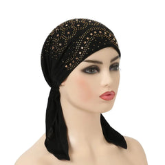 H088 fashion turban hijab with many stones muslim hijab scarf islamic headscarf hat amira pull on headwrap - SHOWLU FASHION STORE