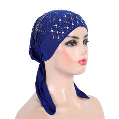 H089 Fashion turban hijab with gold sequins muslim hijab scarf islamic headscarf hat amira pull on headwrap - SHOWLU FASHION STORE