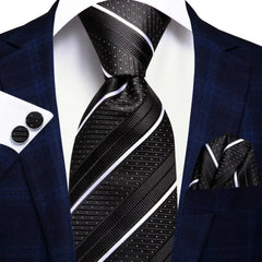 Hi - Tie Navy Blue Striped Silk Wedding Tie For Men Fashion Design Gift Men Necktie Hanky Cufflink Set Business Party Dropshiping - SHOWLU FASHION STORE