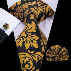 Hi - Tie Solid Gold Yellow Silk Ties For Men Handky Cufflinks Set Fashion Gift For Men's Tie Wedding Business Necktie - SHOWLU FASHION STORE