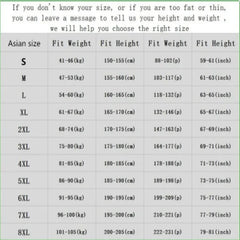 A size chart table for men's suits listing Asian sizes based on height and weight measurements.