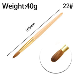 A Kolinsky hair acrylic nail brush with a wooden handle and gold-colored metal ferrule.
