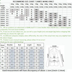 A size recommendation chart for men's suits showing height and weight conversions to Asian sizes.