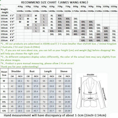 A size recommendation chart for a men's suit set showing height, weight, and garment measurements.