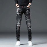 High Street 2022 Fashion Casual Ripped Jeans Men's Patch Teenagers Cowboy Paint Splash Ink Black Pencil Pants Skinny Jeans Men - SHOWLU FASHION STORE