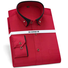 Hot Sale Men's Business Dress Shirts long Sleeve Contrast Collar Social Camisa With Diamond Anti - wrinkle Button Down Black Blue - SHOWLU FASHION STORE