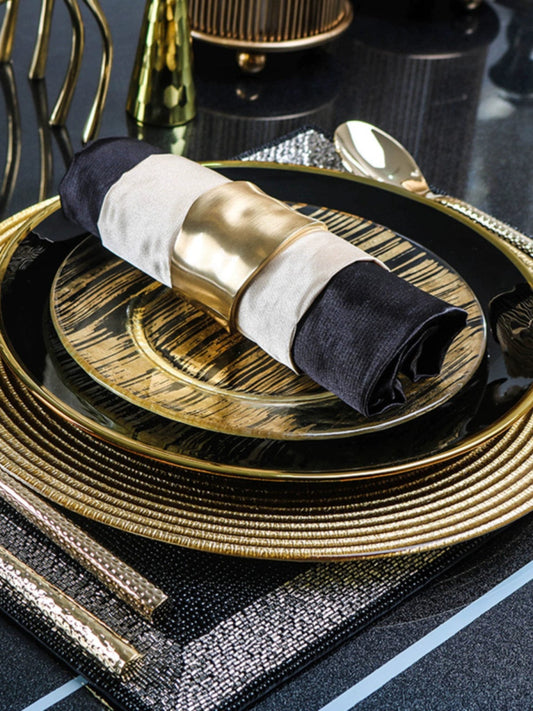 Hotel Table Setting Household Bone China Set Black Golden Edge Luxury Model Room Tableware Flat Plate Western Food/Steak Dinner Plate Dish - SHOWLU FASHION STORE