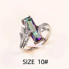 Huitan Multicolored Rectangular Stone Ring/Necklace Set Novel Design Anniversary Party Women Jewelry Factory Direct Selling Set - SHOWLU FASHION STORE