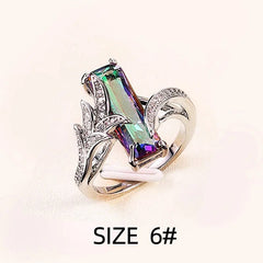 Huitan Multicolored Rectangular Stone Ring/Necklace Set Novel Design Anniversary Party Women Jewelry Factory Direct Selling Set - SHOWLU FASHION STORE