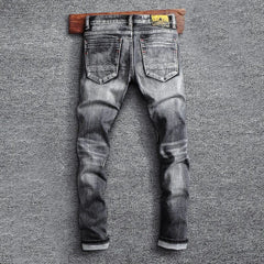 Italian Style Fashion Men Jeans Retro Gray Elastic Slim Fit Ripped Jeans Men Trousers Vintage Designer Casual Denim Pants Hombre - SHOWLU FASHION STORE