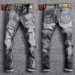 Italian Style Fashion Men Jeans Retro Gray Elastic Slim Fit Ripped Jeans Men Trousers Vintage Designer Casual Denim Pants Hombre - SHOWLU FASHION STORE