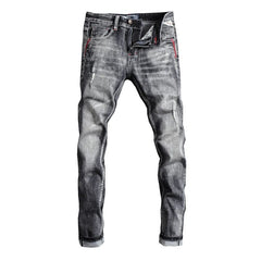 Italian Style Fashion Men Jeans Retro Gray Elastic Slim Fit Ripped Jeans Men Trousers Vintage Designer Casual Denim Pants Hombre - SHOWLU FASHION STORE