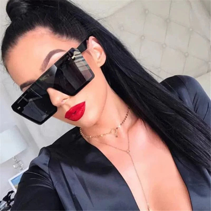 K - style Retro Super Large Rim Square Sunglasses Trendy Men and Women Fashion Sunglasses for a Slim Look Integrated Glasses Ins Internet Celebrity - SHOWLU FASHION STORE