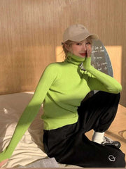 Knitted Sweater Women Korean Version Turtleneck Sweater Winter Solid Color Pullover Slimming Interior Lapping Warm Basic Tops - SHOWLU FASHION STORE