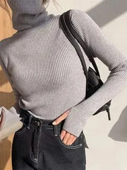 Knitted Sweater Women Korean Version Turtleneck Sweater Winter Solid Color Pullover Slimming Interior Lapping Warm Basic Tops - SHOWLU FASHION STORE