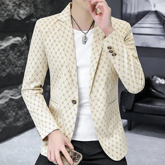 Korean Letter Print Men Blazers Brand 2024 Spring Casual Business Suit Jackets Slim Fit Street Wear Social Jacket Men Clothing - SHOWLU FASHION STORE