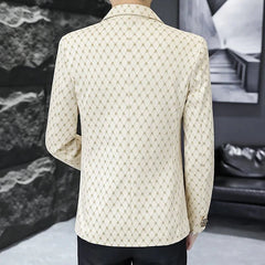 Korean Letter Print Men Blazers Brand 2024 Spring Casual Business Suit Jackets Slim Fit Street Wear Social Jacket Men Clothing - SHOWLU FASHION STORE