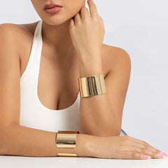 Lacteo Gold Color Smooth Wide Cuff Bracelets Simple Open Big Bangle for Female Women Charm Jewelry Fashion Punk Gifts New - SHOWLU FASHION STORE