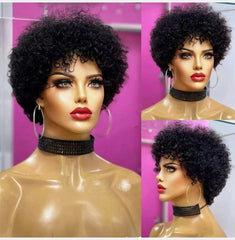 Large Bouncy Afro Kinky Curly Wigs For Black Women Glueless Pre Plucked Machine Made Wig Brazilian Virgin Remy Human Hair Wigs - SHOWLU FASHION STORE
