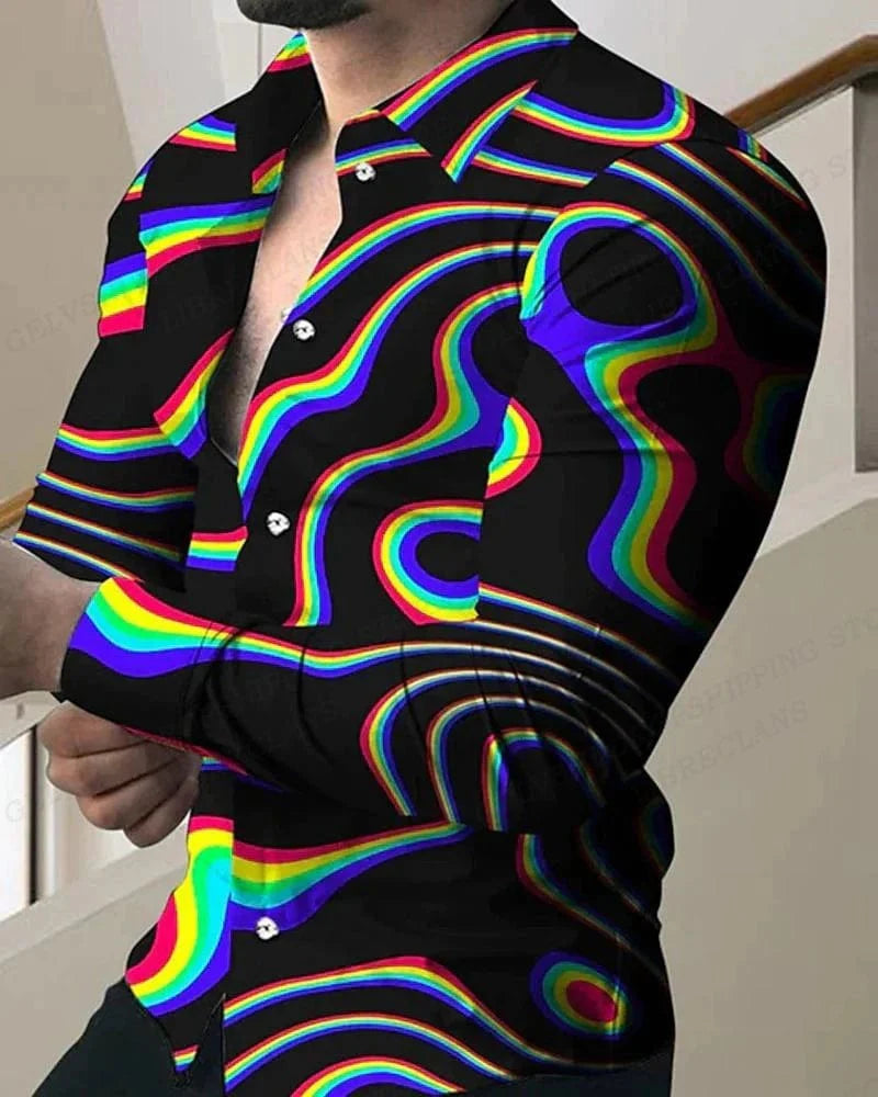 Lightning Hawaiian Shirts Floral 3d Printed Shirts Men Fashion Shirt Long Sleeve Casual Beach Blouse Lapel Blouse Men's Clothing - SHOWLU FASHION STORE