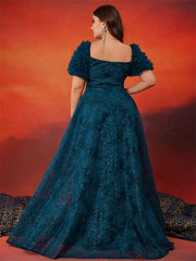 Lucyinlove Plus Size Blue Elegant Short Sleeve Blue Sequin Evening Dress Women Luxury Split Party Prom Cocktail Dresses Gowns - SHOWLU FASHION STORE