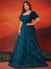 Lucyinlove Plus Size Blue Elegant Short Sleeve Blue Sequin Evening Dress Women Luxury Split Party Prom Cocktail Dresses Gowns - SHOWLU FASHION STORE