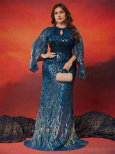 Lucyinlove Plus Size Elegant Long Sleeves Sequins Blue Evening Dress Women Luxury Formal Floor LenghtParty Prom Cocktail Gowns - SHOWLU FASHION STORE