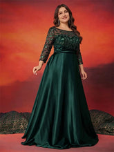 Lucyinlove Plus Size O - neck Elegant Green Sequin Evening Dress Luxury Long sleeve Women Satin Party Dress Prom Cocktail Dresses - SHOWLU FASHION STORE