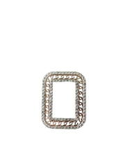 A teal evening dress featuring a rectangular rhinestone belt buckle and scattered pearl accents.
