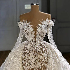 Luxury High End Arab Bride Ladies Wedding Party Beach Wedding Dubai Sweeping Train Long Sleeve Shiny Vestido De Novia 2023 - SHOWLU FASHION STORE