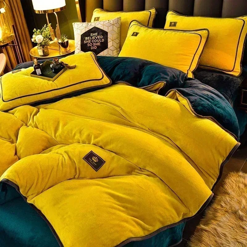 Luxury Milk Velvet Ultra - thick Warm Bedding Set for Winter Warmth Skin - friendly Duvet Cover Set King Antistatic Quilt Cover Sets - SHOWLU FASHION STORE