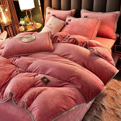 Luxury Milk Velvet Ultra - thick Warm Bedding Set for Winter Warmth Skin - friendly Duvet Cover Set King Antistatic Quilt Cover Sets - SHOWLU FASHION STORE