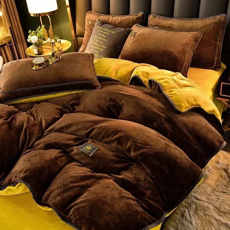 Luxury Milk Velvet Ultra - thick Warm Bedding Set for Winter Warmth Skin - friendly Duvet Cover Set King Antistatic Quilt Cover Sets - SHOWLU FASHION STORE