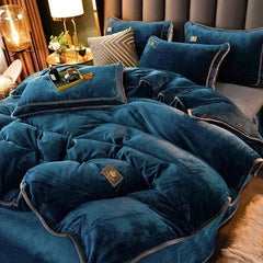 Luxury Milk Velvet Ultra - thick Warm Bedding Set for Winter Warmth Skin - friendly Duvet Cover Set King Antistatic Quilt Cover Sets - SHOWLU FASHION STORE