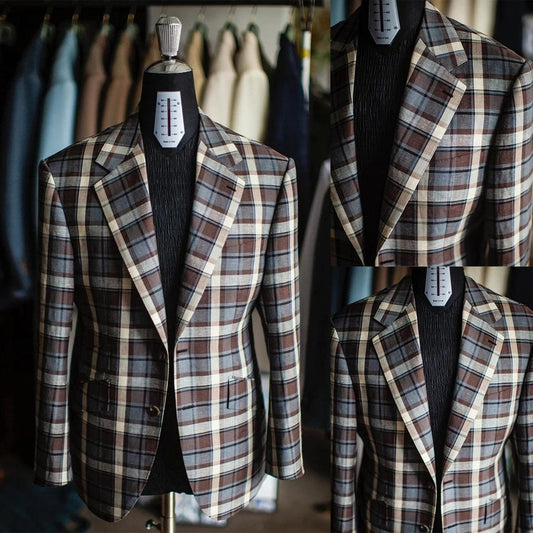 Luxury Plaid Men's Wedding Blazer Notch Lapel Jacket Double Breasted Tuxedos Business Party Slim Fit Groom Wear Only Coat - SHOWLU FASHION STORE
