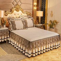 Luxury Quilted Bedding Super Soft Bedspreads Lace Bed Skirt Pillowcases Crystal Velvet Sheets for Girl King/Queen Size Bed Cover - SHOWLU FASHION STORE