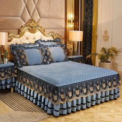 Luxury Quilted Bedding Super Soft Bedspreads Lace Bed Skirt Pillowcases Crystal Velvet Sheets for Girl King/Queen Size Bed Cover - SHOWLU FASHION STORE