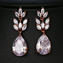 Luxury Zircon Wedding Long Dangle Earrings with Round Water Drop Elegant CZ Earrings for Women Bridal Wedding Jewelry Dress - SHOWLU FASHION STORE